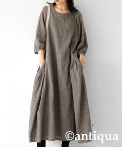 Antiqua Casual Dress Half Sleeve Long Plaid One-piece Dress Ladies' Short-Sleeve