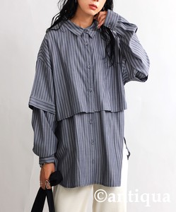 Antiqua Button Shirt/Blouse Long Sleeves Tops Ladies' Short-Sleeve 3-way