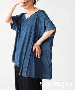 Antiqua Button Shirt/Blouse Asymmetrical V-Neck Tops Ladies' Short-Sleeve