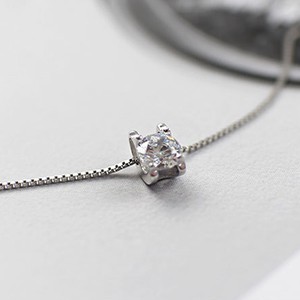 Cubic Zirconia Silver Chain Necklace sliver Pendant Unisex
