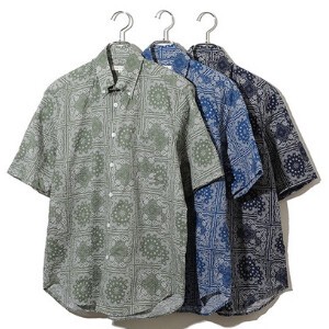 カジュアルシャツ　半袖  バンダナ柄リップル生地　日本製