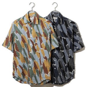 カジュアルシャツ　半袖  迷彩柄風リップル生地　日本製
