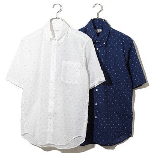 カジュアルシャツ　半袖  小柄菱形風リップル生地　日本製