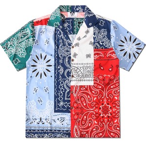 Button Shirt Patterned All Over Japanese Pattern Switching