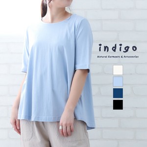 スラブコンビ 5分袖 Tシャツ 綿 コットン ML ミセス ゆったり 春 夏 indigo インディゴ