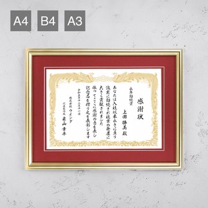 【全3サイズ】EX 賞状額 ゴールド A4(OA-A4)/B4(OA-B4)/A3・八二判 壁掛用 各マット(赤) 2枚付