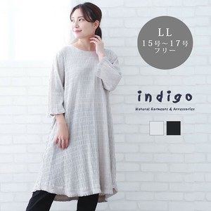 ボーダーストレッチ ワンピース レディース 7分袖 大きいサイズ ミセス ゆったり 春 夏 indigo インディゴ