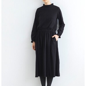 Casual Dress Ruffle Neck black Cotton One-piece Dress