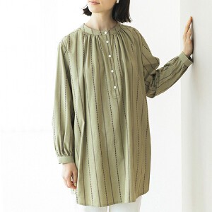 Button Shirt/Blouse Band-Collar Shirt Pullover Organic Cotton
