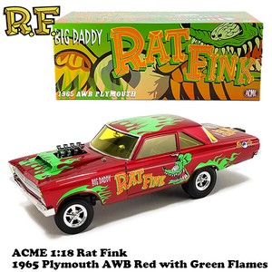 ACME 1:18 RAT FINK 1965 PLYMOUTH AWB  Red with Green Flames【ラットフィンク】ミニカー