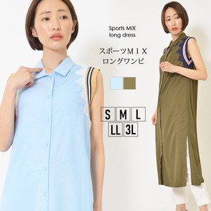 Casual Dress Side Slit Plain Color I-line Hand Washable Tops L One-piece Dress Ladies' M