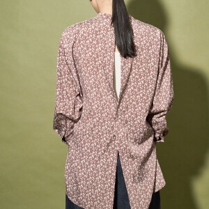 Button Shirt/Blouse Flower Print Slit Band Collar