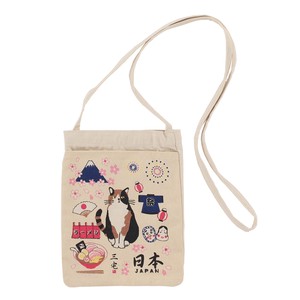 ミニショルダーバッグ もてなしみやけ 猫 ネコ ラーメン 富士山 桜 花火 ナチュラル 　24x17.5cm