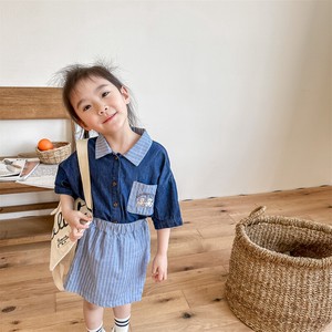 韓国スタイル　デニム半袖シャツ　ベビー　新生児　キッズ　子供服