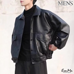 【メンズ】【2023新作】 EF0706 PUジャケット ブラック 春 秋 カジュアル