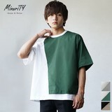 【2023年夏の新作】フェイクレイヤード バイカラー ラップデザイン オーバーサイズ 半袖Tシャツ／MinoriTY