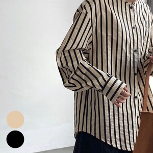 Button Shirt/Blouse Collarless Stripe Spring/Summer black