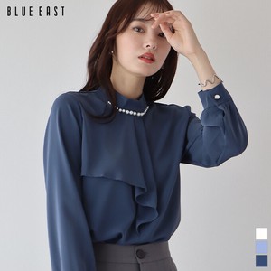 Button Shirt/Blouse Pearl Plain Color Tops Stand-up Collar