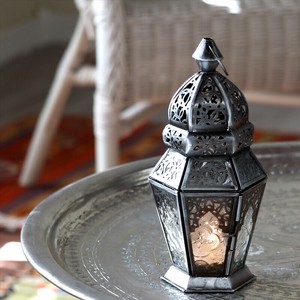 モロッコランタン キャンドルホルダー 高さ23cm　6面のレリーフガラス　Morocco Lantern Candle holder