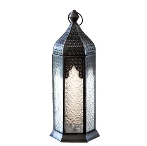モロッコランタン キャンドルホルダー 高さ33.5cm　 6面のレリーフガラス　Morocco Lantern Candle holder