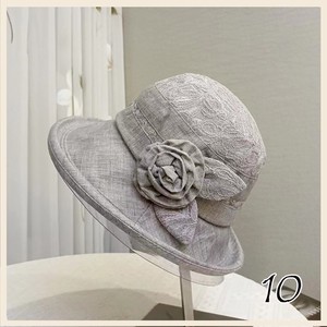 40071　透け感の有る花柄刺繍生地　綿混フラワーリボン ハット 　帽子 　婦人雑貨