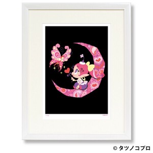 【額付きｼﾞｸﾚｰ版画】吉田すずか「月アクビ」半切/四ツ切