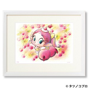 【額付きｼﾞｸﾚｰ版画】吉田すずか「さくらんぼアクビ」半切/四ツ切