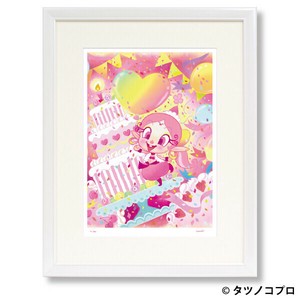 【額付きｼﾞｸﾚｰ版画】吉田すずか「レインボー風船アクビ」半切/300角