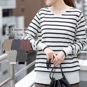 Sweater/Knitwear Knitted Long Sleeves V-Neck Cotton Ladies' Border Autumn/Winter 2023