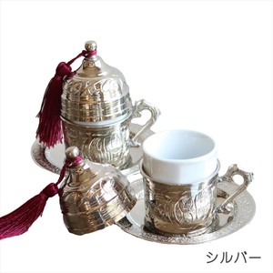 トルココーヒーカップ＆ソーサー銅製カバー付2客セット　銅製品