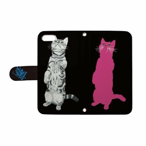[TETSUJI SHIRAKAWA]cat-pink スマホケース 全機種対応 手帳型 ねこ ネコ 猫
