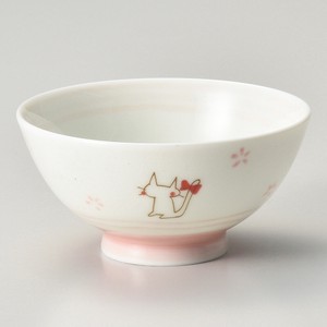 ≪メーカー取寄≫リボン猫（ピンク）茶碗