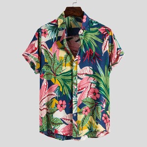 アロハシャツ メンズ 半袖シャツ ボタニカル 植物 カラフル カジュアル アウトドア 夏 ビーチ パリピ