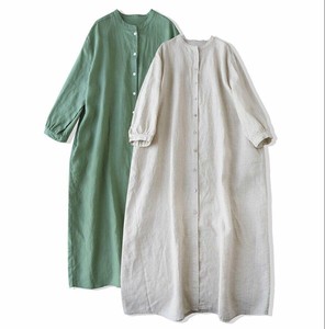 Casual Dress Plain Color Cotton Linen One-piece Dress Ladies' NEW