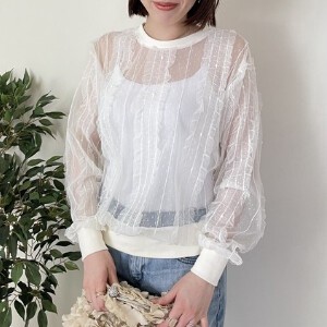 Button Shirt/Blouse Tops Tulle Sheer