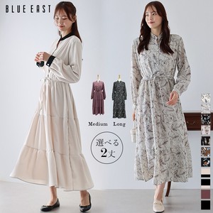 Casual Dress Gathered Long Sleeves Long One-piece Dress Tiered
