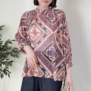 Button Shirt/Blouse Gathered Blouse Printed
