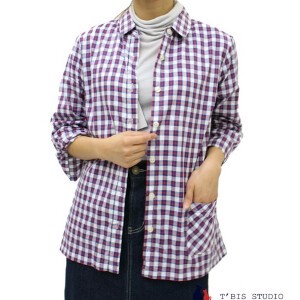 日本製　アウター感覚のデザイン七分袖先染めチェックシャツ 136103