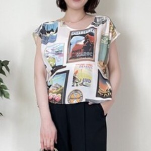 Button Shirt/Blouse Tops Printed Peplum Amekomi