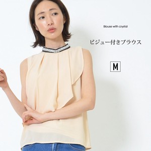 Button Shirt/Blouse Pullover Bijoux I-line Sleeveless Ladies