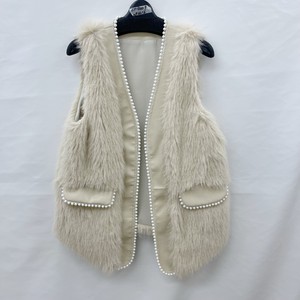 Vest Pearl Faux Leather Shaggy Pocket Fake Fur
