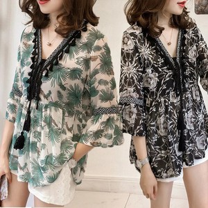 Button Shirt/Blouse Floral Pattern V-Neck Summer Spring Ladies