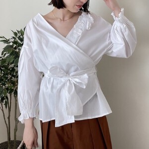 Button Shirt/Blouse Volume Embroidered