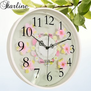 Wall Clock Flower Pink Wooden White Made in Japan