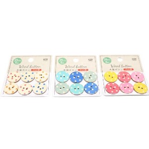 Material Wooden Buttons M Polka Dot 3-colors