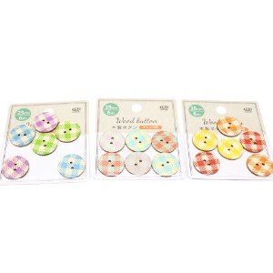 Material Wooden Plaid Buttons M 3-colors