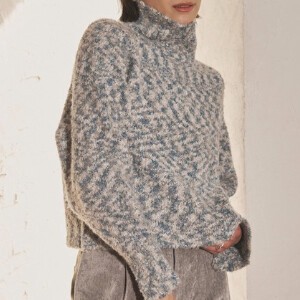 Sweater/Knitwear Mix Color Boucle Turtle Neck