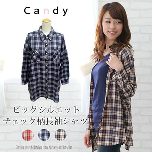 Button Shirt/Blouse Long Sleeves Large Silhouette Plaid Casual Ladies