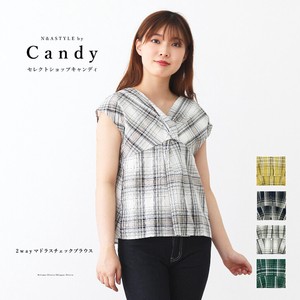 Button Shirt/Blouse 2Way Spring/Summer Plaid Sleeveless Tops Ladies' Cut-and-sew