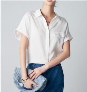 Button Shirt/Blouse Plain Color V-Neck Ladies'